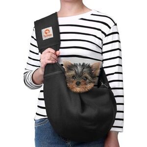 Tomkas Small Dog Sling Carrier Bag Adjustable Strap Zip Pocket Puppy Black